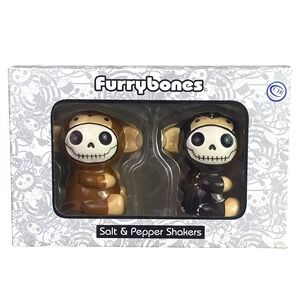 Furrybones Monkey Salt Pepper Shakers Set Skeleton Black Brown Cute Ceramic
